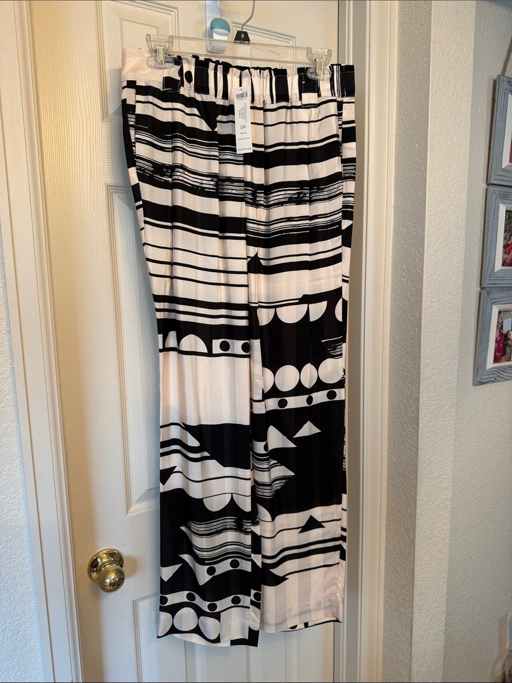 Black & White Geometric Print Wide Leg Pants